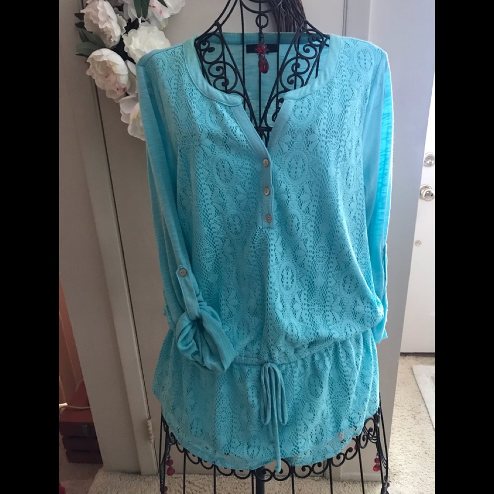 Style & Co. Light Blue Lace Tunic Top